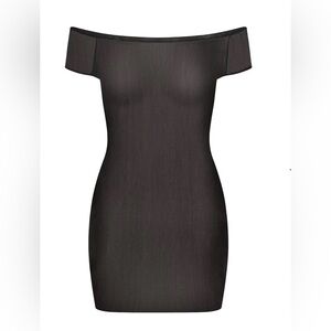 SKIMS Black Mesh Cover Up Mini Dress